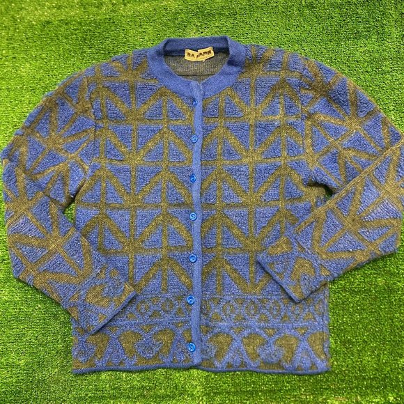 Abstract Vintage 80s Wool Cardigan Sweater - Picture 1 of 4